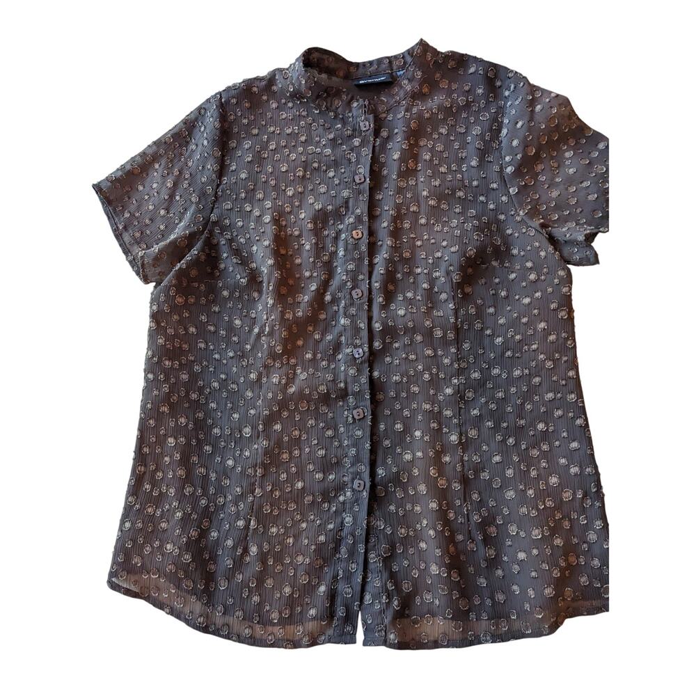 Avenue Women's Textured Brown Button Down Short Sleeve 14/16